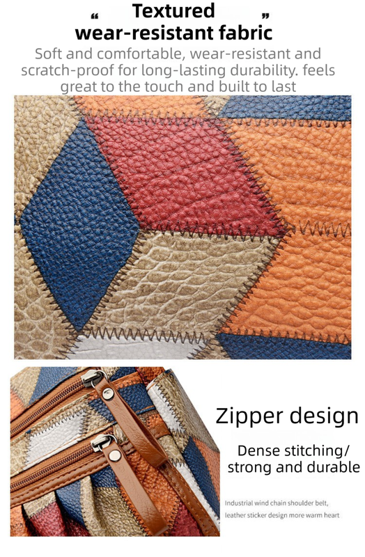 Lightweight Contrast Color Patchwork Shoulder Bag - Multi-Zipper Large Capacity PU Leather Satchel for V888-ELOSUNG45002