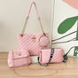 4-Piece PU Leather Rhombus Handbag Set - Large Capacity Shoulder Bag with Secure Zipper & Buckle Closure, V888-ELOSUNG45005