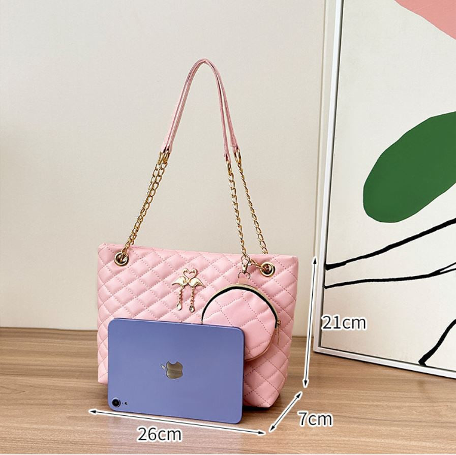 4-Piece PU Leather Rhombus Handbag Set - Large Capacity Shoulder Bag with Secure Zipper & Buckle Closure, V888-ELOSUNG45006