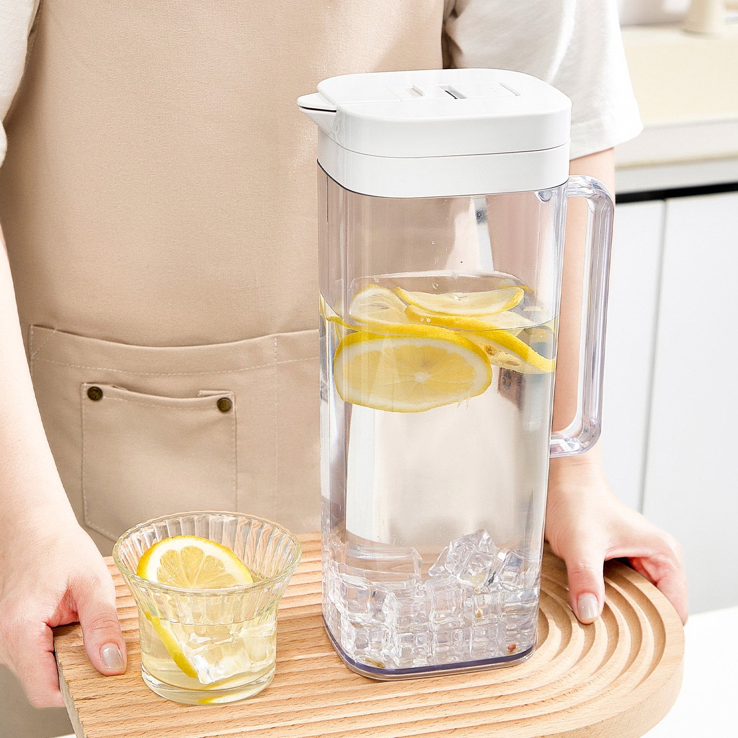 White 2000ML Leak-Proof Flip-Top Cool Water Pitcher for Refrige Door - Cold/Heat-Resistant Stylish Iced Tea V888-ELOSUNG45010