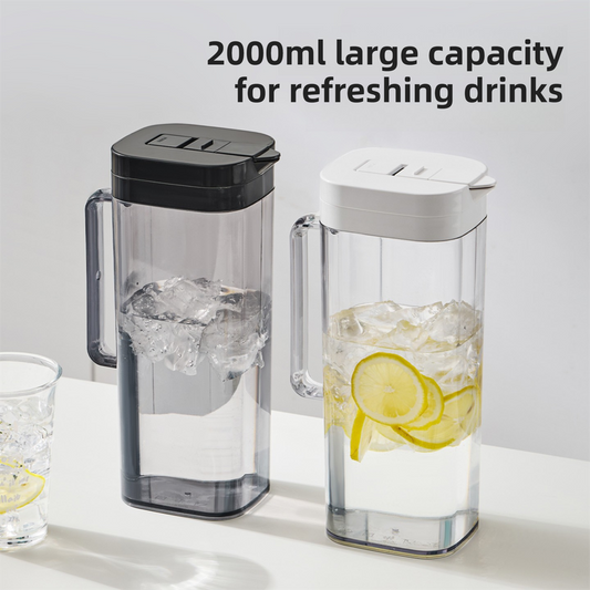 Black 2000ML Leak-Proof Flip-Top Cool Water Pitcher for Refrige Door - Cold/Heat-Resistant Stylish Iced Tea V888-ELOSUNG45011
