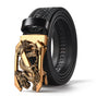 Black 120CM Men's Genuine Cowhide Vintage Carved Belt with Gold Dragon Design Automatic Sliding Buckle V888-ELOSUNG45012