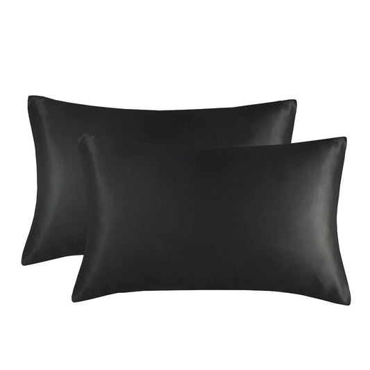 1-Pair Black Luxury Satin Silk Pillowcase for Hair and Skin - Smooth Cooling Pillow Cover with Envelope V888-ELOSUNG45017