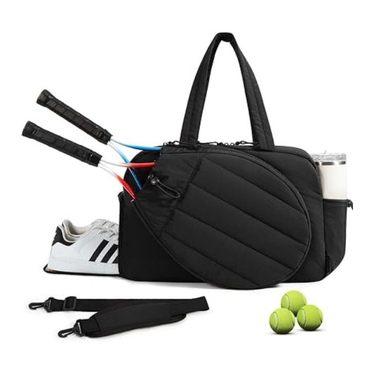 42L Black Tennis & Pickleball Expandable Tote Bag wIth Shoe-Zone & Bottle Side Pocket - Waterproof Gym Bag V888-ELOSUNG45035