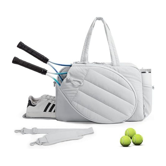 42L Light-Grey Tennis & Pickleball Expandable Tote Bag wIth Shoe-Zone & Bottle Side Pocket - Waterproof Gym V888-ELOSUNG45037