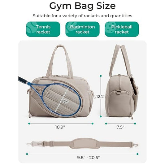42L Light-Grey Tennis & Pickleball Expandable Tote Bag wIth Shoe-Zone & Bottle Side Pocket - Waterproof Gym V888-ELOSUNG45037