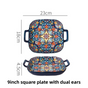 9-Inch Underglaze Ceramic Square Serving Plate with Dual Handles (Baroque) - Microwave and Oven Safe Pasta & V888-ELOSUNG45043