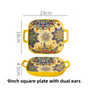 9-Inch Underglaze Ceramic Square Serving Plate with Dual Handles (Mirror Sunlight Style) - Microwave and Oven V888-ELOSUNG45044