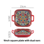9-Inch Underglaze Ceramic Square Serving Plate with Dual Handles (Isdir Style) - Microwave and Oven Safe V888-ELOSUNG45045
