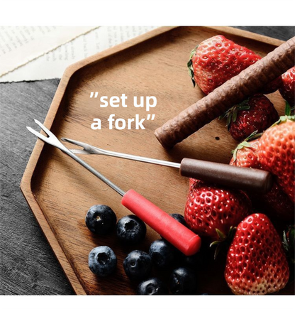 Red European Style Ceramic Chocolate & Cheese Melter Set - 200ml Mini Melting Mug & Fork V888-ELOSUNG45047