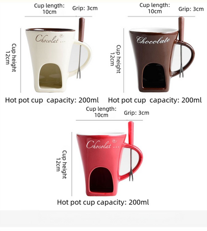 White European Style Ceramic Chocolate & Cheese Melter Set - 200ml Mini Melting Mug & Fork V888-ELOSUNG45048