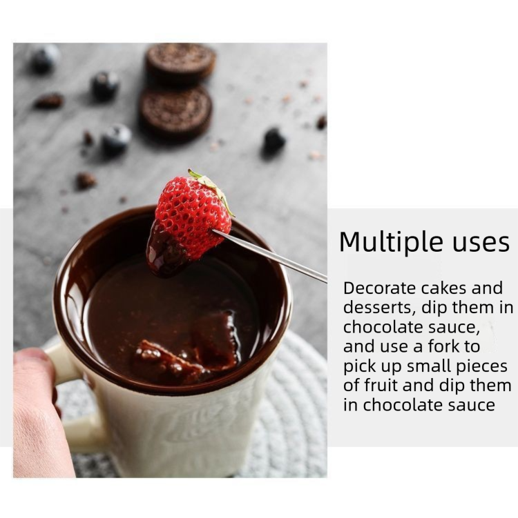 Coffee European Style Ceramic Chocolate & Cheese Melter Set - 200ml Mini Melting Mug & Fork V888-ELOSUNG45049
