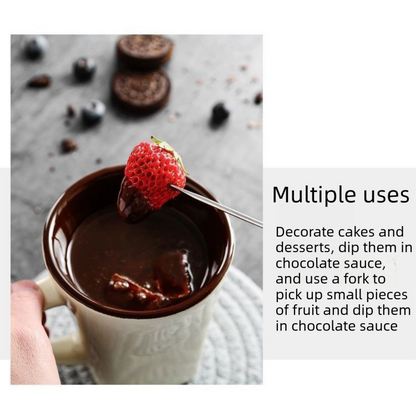 Coffee European Style Ceramic Chocolate & Cheese Melter Set - 200ml Mini Melting Mug & Fork V888-ELOSUNG45049