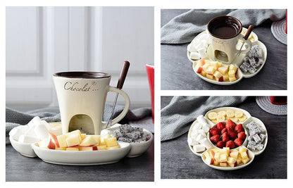 Coffee European Style Ceramic Chocolate & Cheese Melter Set - 200ml Mini Melting Mug & Fork V888-ELOSUNG45049
