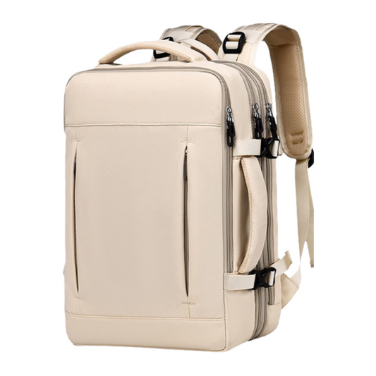 Beige Expandable Travel Laptop Backpack with USB Charging Port - Waterproof Nylon Business Bag with 11cm V888-ELOSUNG45056