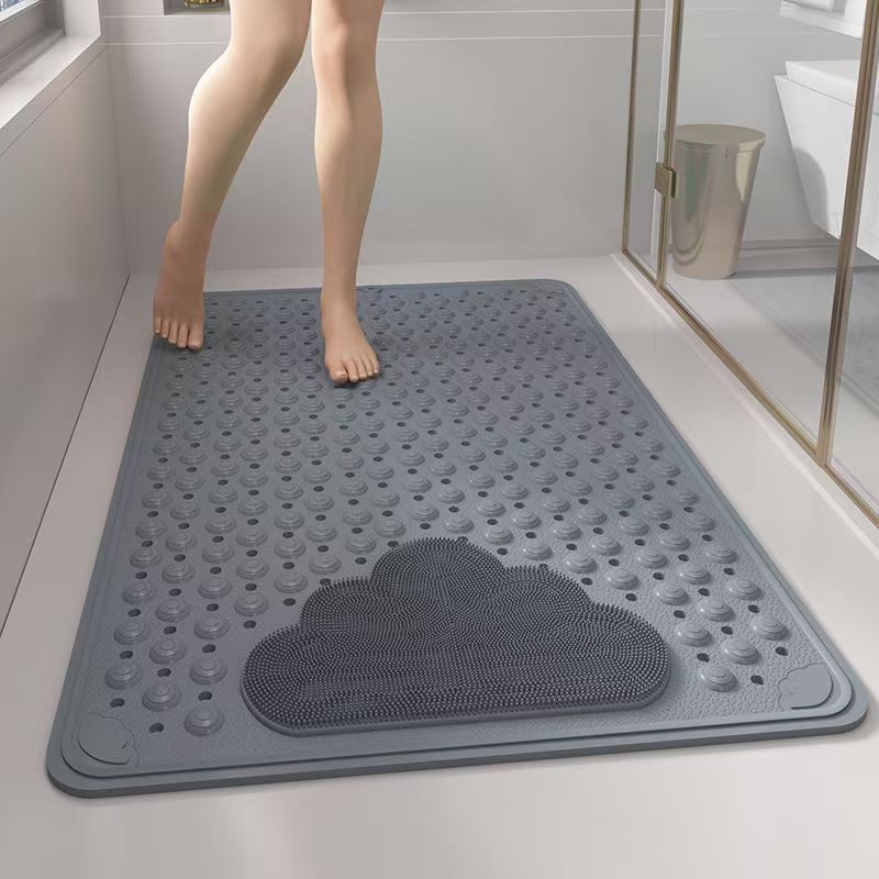 Grey Eco-Friendly Bath Mat with Massage Points - Anti-Slip Suction Cup Safety Bathroom Rug (S Size 68.5X34x2 V888-ELOSUNG45076