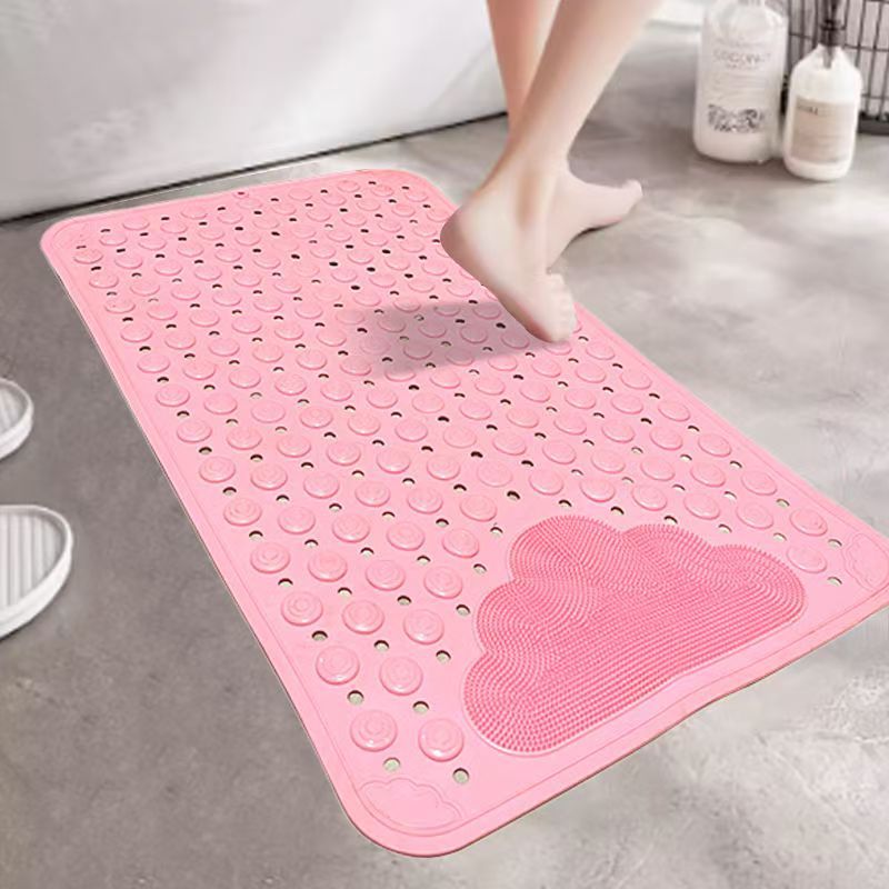 Pink Eco-Friendly Bath Mat with Massage Points - Anti-Slip Suction Cup Safety Bathroom Rug (M Size 75.5X44x2 V888-ELOSUNG45089