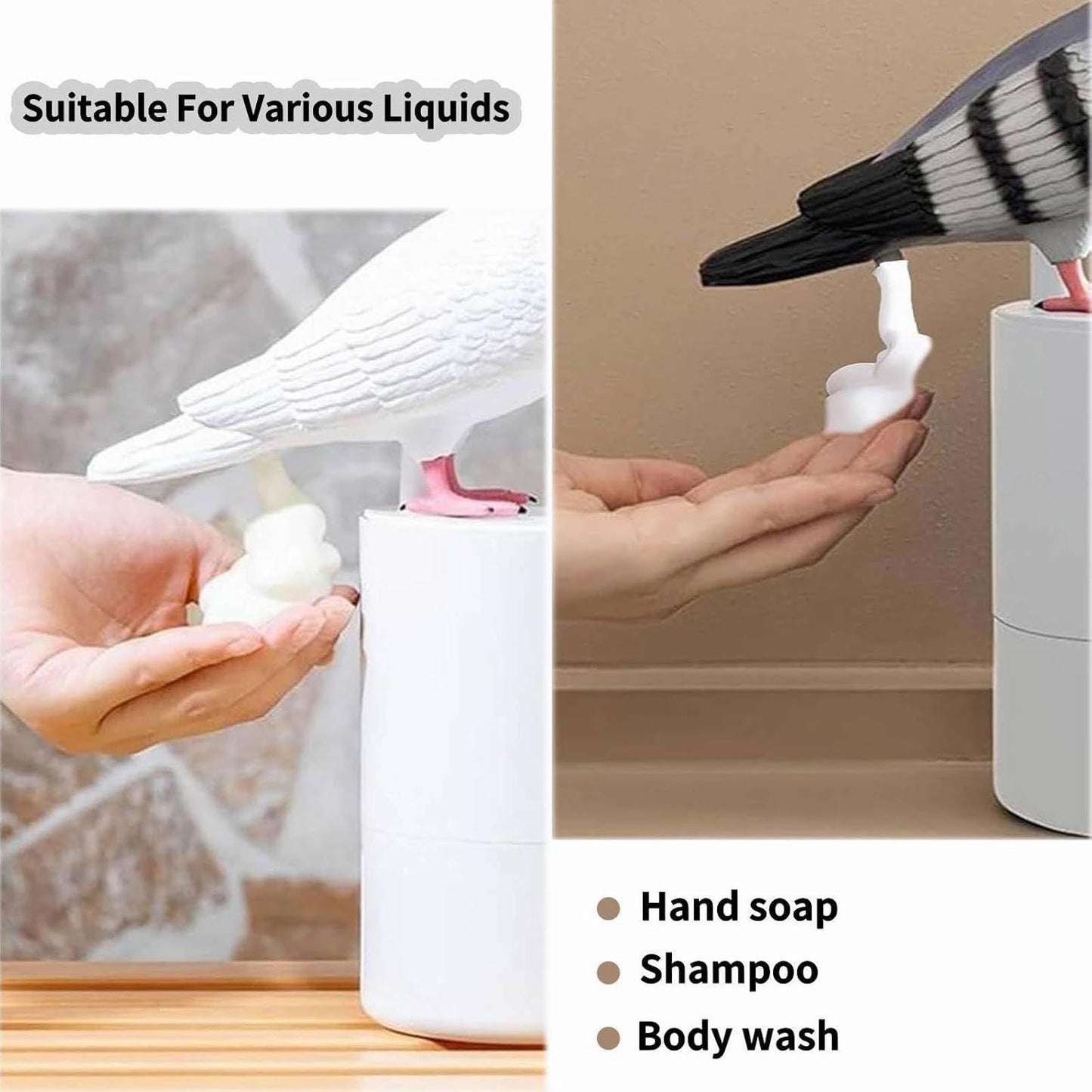 Adorable White Pigeon Smart Motion Sensor Foam Pump - Touchless Hand Washer with Anti-Glare Technology for V888-ELOSUNG45094