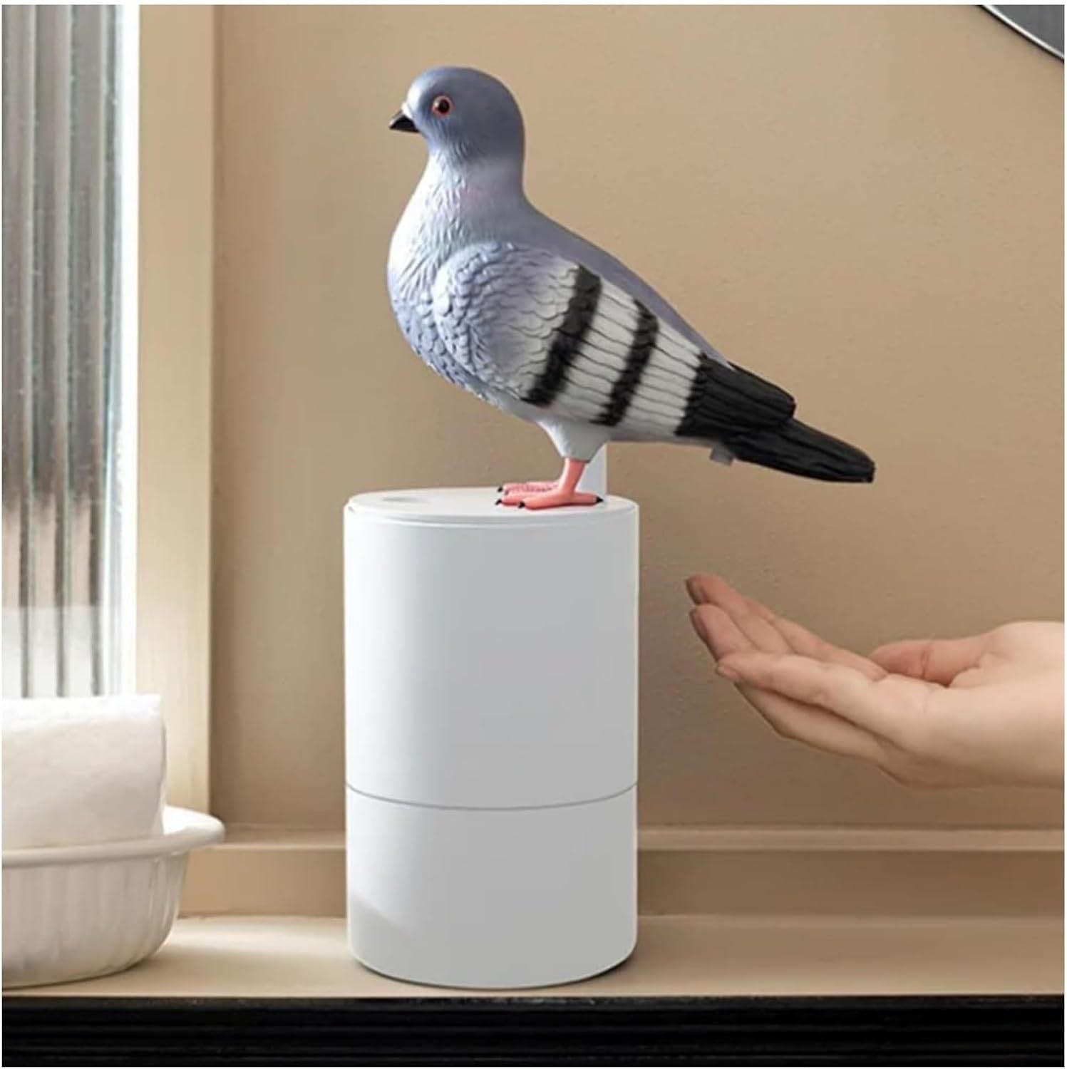 Adorable Grey Pigeon Smart Motion Sensor Foam Pump - Touchless Hand Washer with Anti-Glare Technology for V888-ELOSUNG45095
