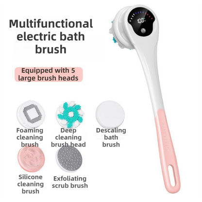 Pink Electric 360 degreesRotating Shower Brush with Long Handle for Back Scrubbing(43CM) - IPX7 Waterproof & V888-ELOSUNG45097