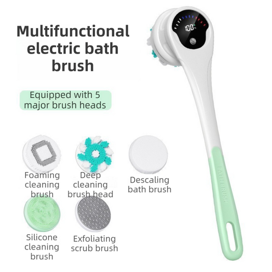 Green Electric 360 degreesRotating Shower Brush with Long Handle for Back Scrubbing(43CM) - IPX7 Waterproof & V888-ELOSUNG45098