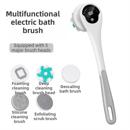 Grey Electric 360 degreesRotating Shower Brush with Long Handle for Back Scrubbing(43CM) - IPX7 Waterproof & V888-ELOSUNG45099