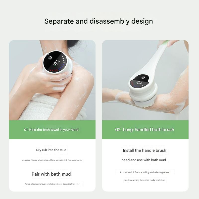 Grey Electric 360 degreesRotating Shower Brush with Long Handle for Back Scrubbing(43CM) - IPX7 Waterproof & V888-ELOSUNG45099