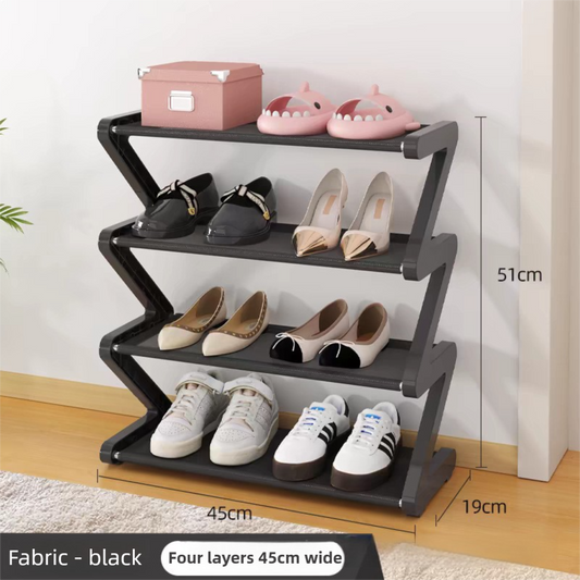 Black Stable Z-Shaped 4-Tier Shoe Rack(51x45CM) - Waterproof Cloth & Sturdy Steel Pipe, Easy Assembly & Space V888-ELOSUNG45114