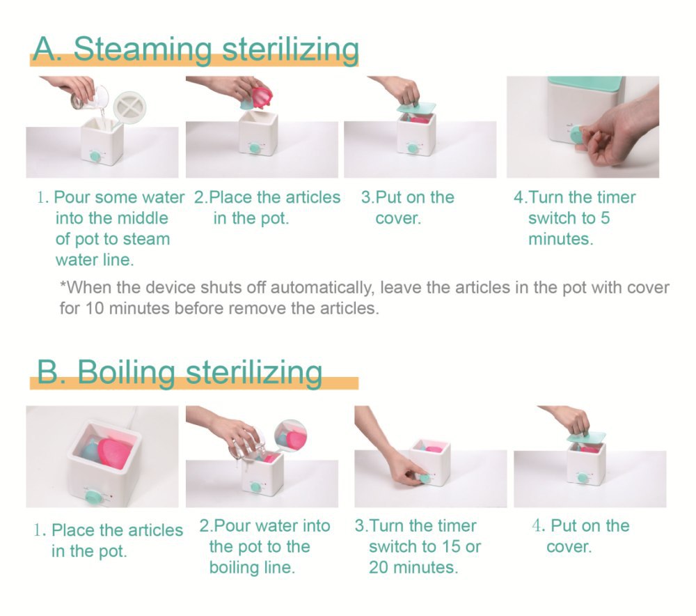 Pink Portable 2-in-1 High-Temperature Steam & Boiling Sterilizer for Silicone Period Cups - Automatic V888-ELOSUNG45134