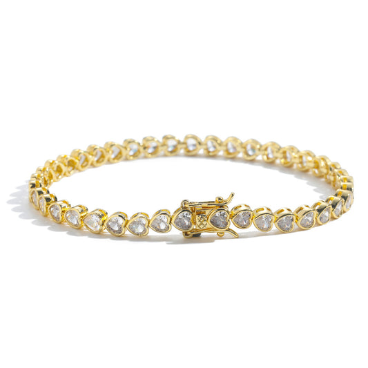 Gold Bling Heart Tennis Bracelet for Women with Micro-Paved Heart Zirconia - Romantic Couple's Jewelry (8" V888-ELOSUNG45145