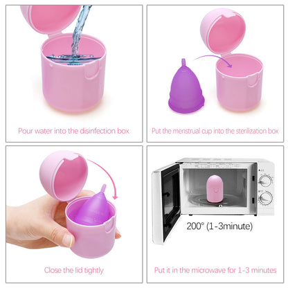 2PCS Reusable Medical Grade Silicone Menstrual Cup(L Size) & 2PCS Matching Sterilizer Box - Microwave Safe V888-ELOSUNG45154
