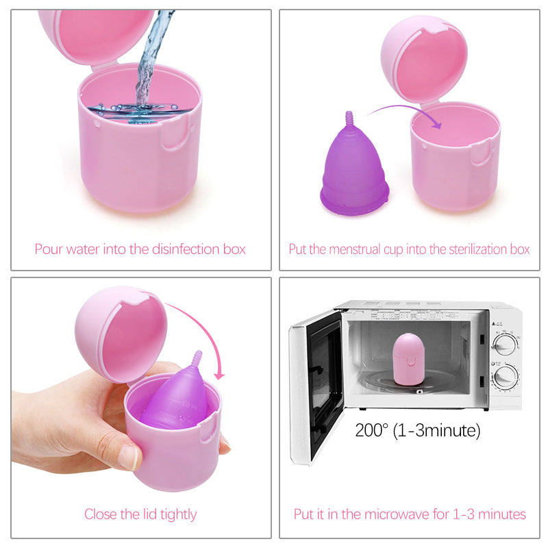 2PCS Reusable Medical Grade Silicone Menstrual Cup(L Size) & 2PCS Matching Sterilizer Box - Microwave Safe V888-ELOSUNG45156
