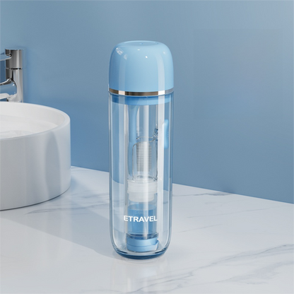Blue Portable 2-in-1 Travel Toothbrush/Toothpaste Organizer & Mouthwash Cup - Lightweight and Durable Crystal V888-ELOSUNG45158