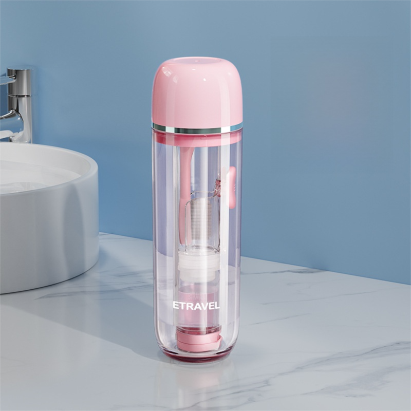 Pink Portable 2-in-1 Travel Toothbrush/Toothpaste Organizer & Mouthwash Cup - Lightweight and Durable Crystal V888-ELOSUNG45159