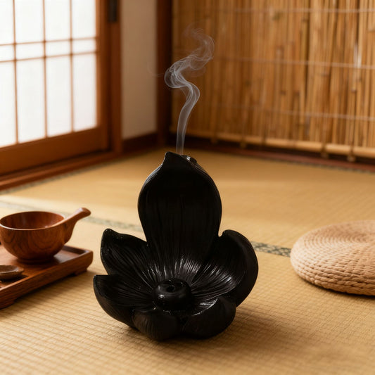 Black Zen Lotus Waterfall Backflow Aroma Diffuser - Premium Elegant Resin Craft for Meditation & Yoga, 10cm V888-ELOSUNG45164