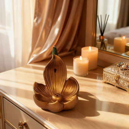 Gold Zen Lotus Waterfall Backflow Aroma Diffuser - Premium Elegant Resin Craft for Meditation & Yoga, 10cm V888-ELOSUNG45165
