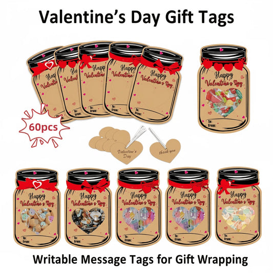 60PCS Valentine's Day Drift Bottle Shaped Gift Card Set - Premium Coated Paper Greeting Card for Family / V888-ELOSUNG45169