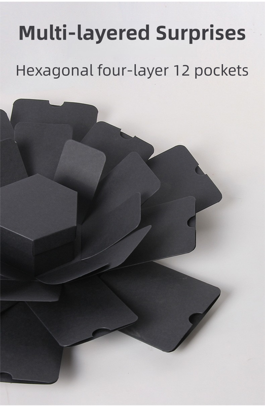 Black Hexagon 4-Layer 12-Pocket Explosion Gift Box(DIY) - Creative Handmade Photo Album & Scrapbook for V888-ELOSUNG45170