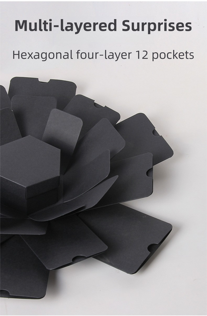Black Hexagon 4-Layer 12-Pocket Explosion Gift Box(DIY) - Creative Handmade Photo Album & Scrapbook for V888-ELOSUNG45170