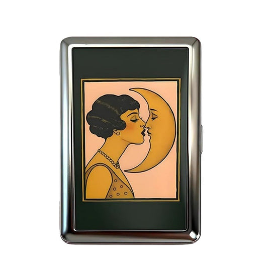 Retro Metal Card Cash & Cigarette Case with Fixed Clip - Moon Kiss Artistic Slim Wallet (10.3X6X2cm) V888-ELOSUNG45176