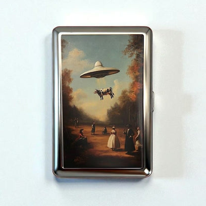 Retro Metal Card Cash & Cigarette Case with Fixed Clip - UFO Artistic Slim Wallet (10.3X6X2cm) V888-ELOSUNG45179