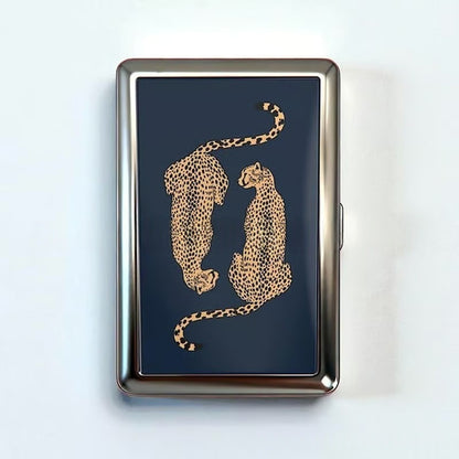 Retro Metal Card Cash & Cigarette Case with Fixed Clip - Leopard Artistic Slim Wallet (10.3X6X2cm) V888-ELOSUNG45180