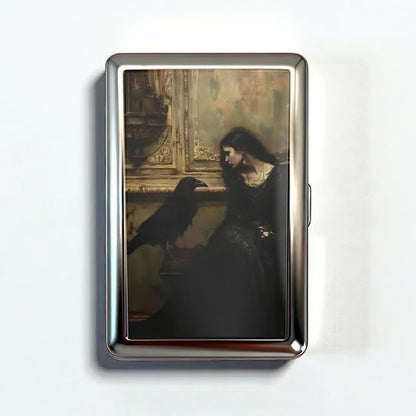 Retro Metal Card Cash & Cigarette Case with Fixed Clip - Crow Artistic Slim Wallet (10.3X6X2cm) V888-ELOSUNG45181
