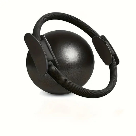 Black Professional Pilates Ring & Yoga Ball Set - Multipurpose Home Fitness Equipment for Whole-Body Core V888-ELOSUNG45186