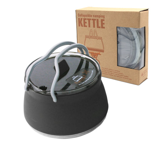 Black 1L Portable Collapsible Camping Kettle - Food-Grade Silicone Body with 304 Stainless Steel Base, V888-ELOSUNG45203