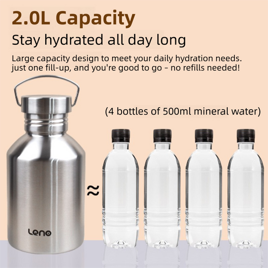 2L Large Capacity Outdoor Sports Adventure Water Bottle - Food-Grade 304 Stainless Steel with Portable Handle V888-ELOSUNG45214