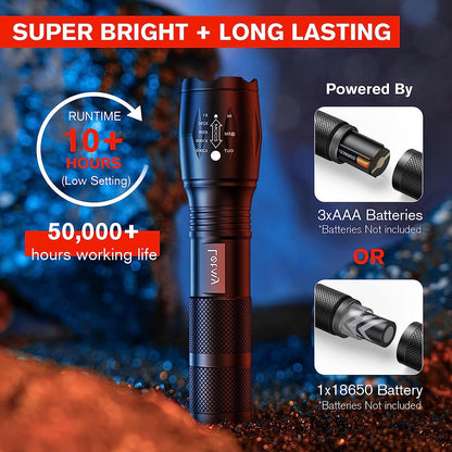 2-Pack High-Powered LED Flashlight with 500m Long Range - Zoomable Focus & Waterproof Tactical Torch - V888-ELOSUNG45222