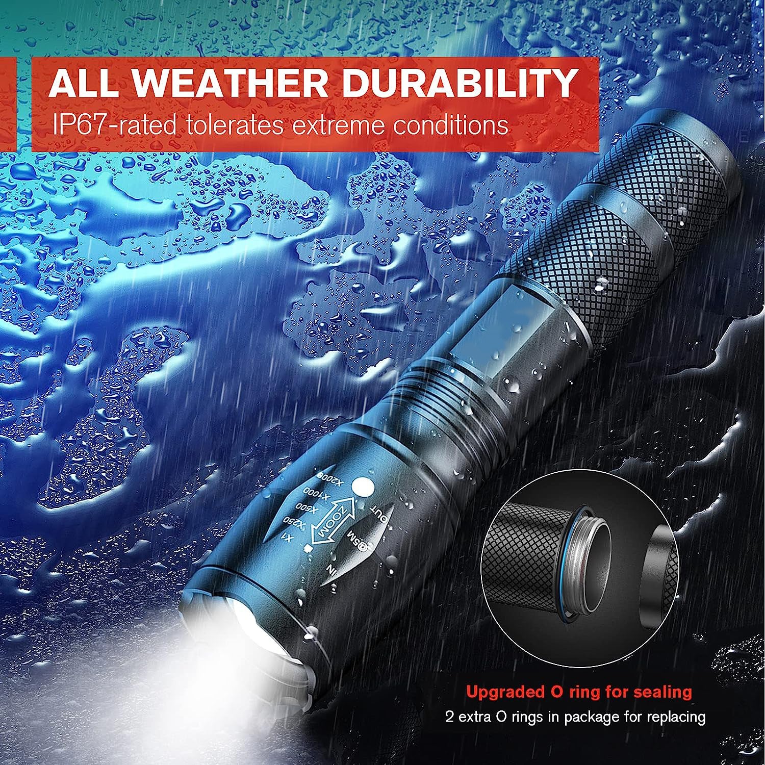 2-Pack High-Powered LED Flashlight with 500m Long Range - Zoomable Focus & Waterproof Tactical Torch - V888-ELOSUNG45222