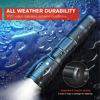 2-Pack High-Powered LED Flashlight with 500m Long Range - Zoomable Focus & Waterproof Tactical Torch - V888-ELOSUNG45222