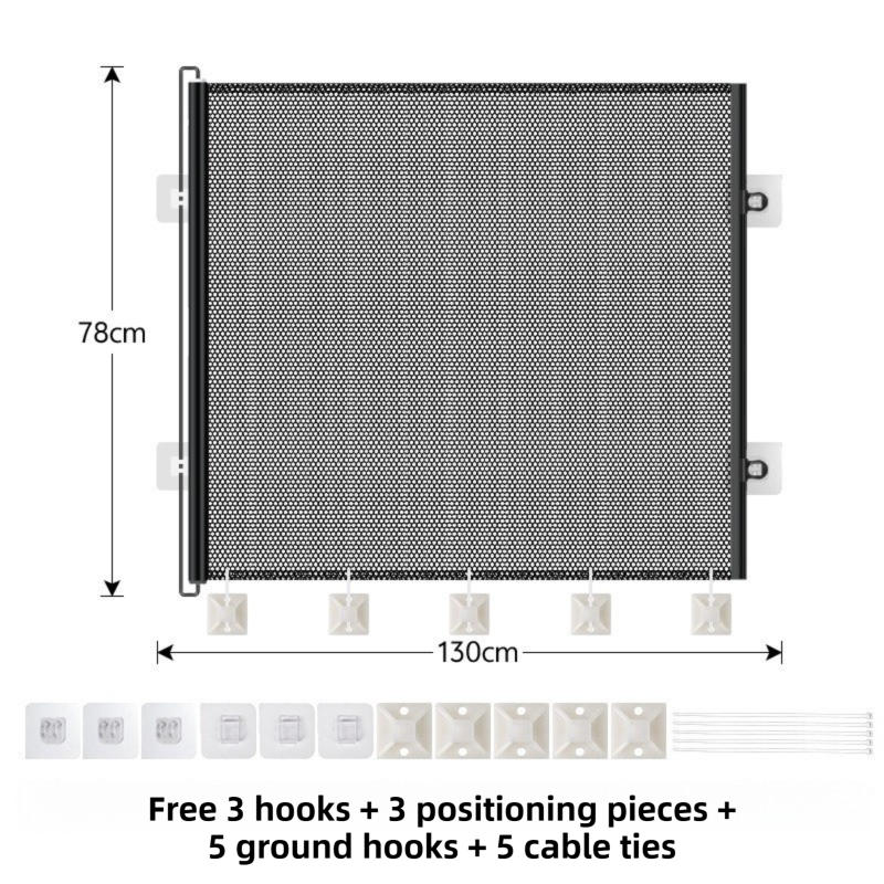 78X130CM Black Retractable Mesh Safety Gate for Pets & Babies - Scratch-Resistant Indoor/Outdoor Security V888-ELOSUNG45232